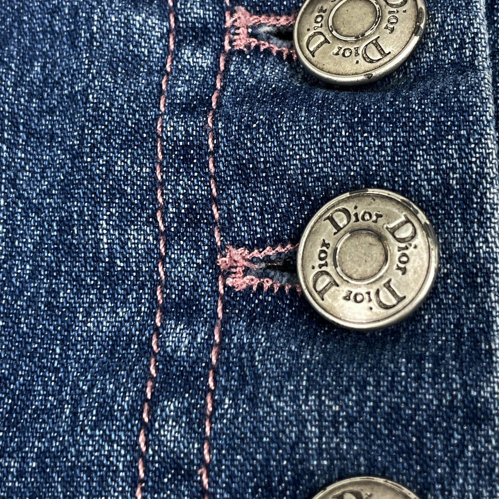 クリスチャンディオール ロゴボタン デニムスカート タイト ボトムス スカート 綿 ポリウレタン ブルー レディース 【中古】brapp