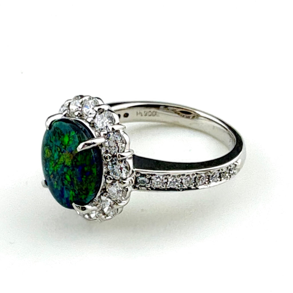 ブラックオパール デザインリング プラチナ 指輪 メレダイヤ リング 10号 Pt900 ブラックオパール ダイヤモンド レディース 【中古】nbjwl