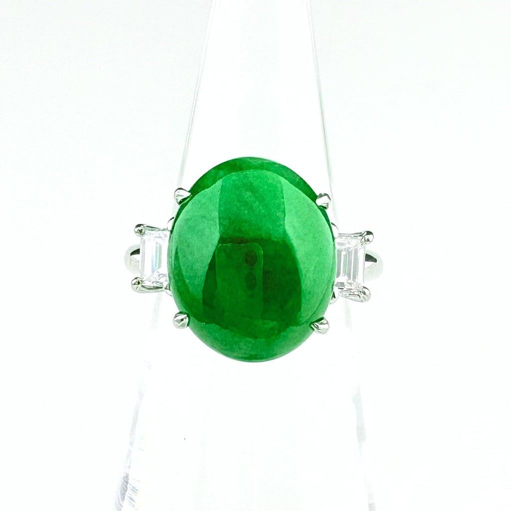 翡翠 デザインリング プラチナ 指輪 メレダイヤ リング 9号 Pt900 ヒスイ ダイヤモンド レディース 【中古】nbjwl