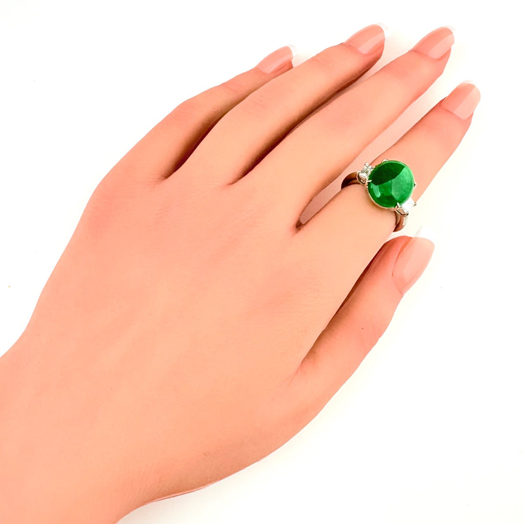 翡翠 デザインリング プラチナ 指輪 メレダイヤ リング 9号 Pt900 ヒスイ ダイヤモンド レディース 【中古】nbjwl