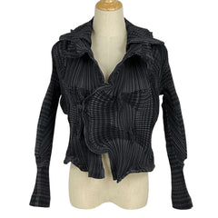 イッセイミヤケ デザイン プリーツ ジャケット カーディガン ストレッチ アウター その他ジャケット ポリエステル ポリウレタン ブラック ダークグレー レディース 【中古】brapp