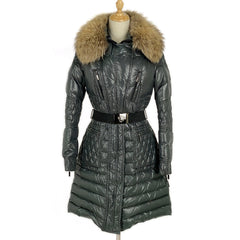 モンクレール キルティング ロングコート ベルト付き ファー ダブルファスナー アウター その他コート ナイロン グリーン レディース 【中古】brapp