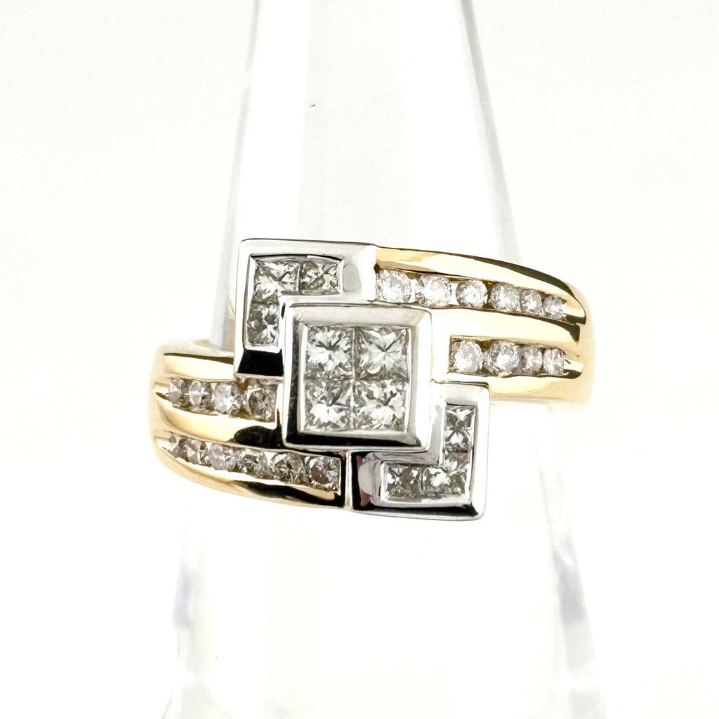 メレダイヤ デザインリング YG イエローゴールド 指輪 リング 13号 K14 ダイヤモンド レディース 【中古】nbjwl