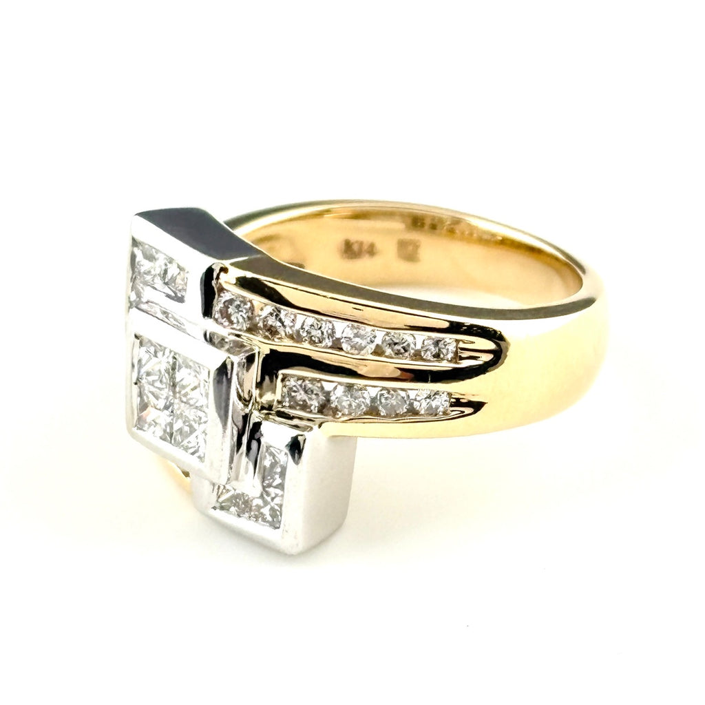 メレダイヤ デザインリング YG イエローゴールド 指輪 リング 13号 K14 ダイヤモンド レディース 【中古】nbjwl