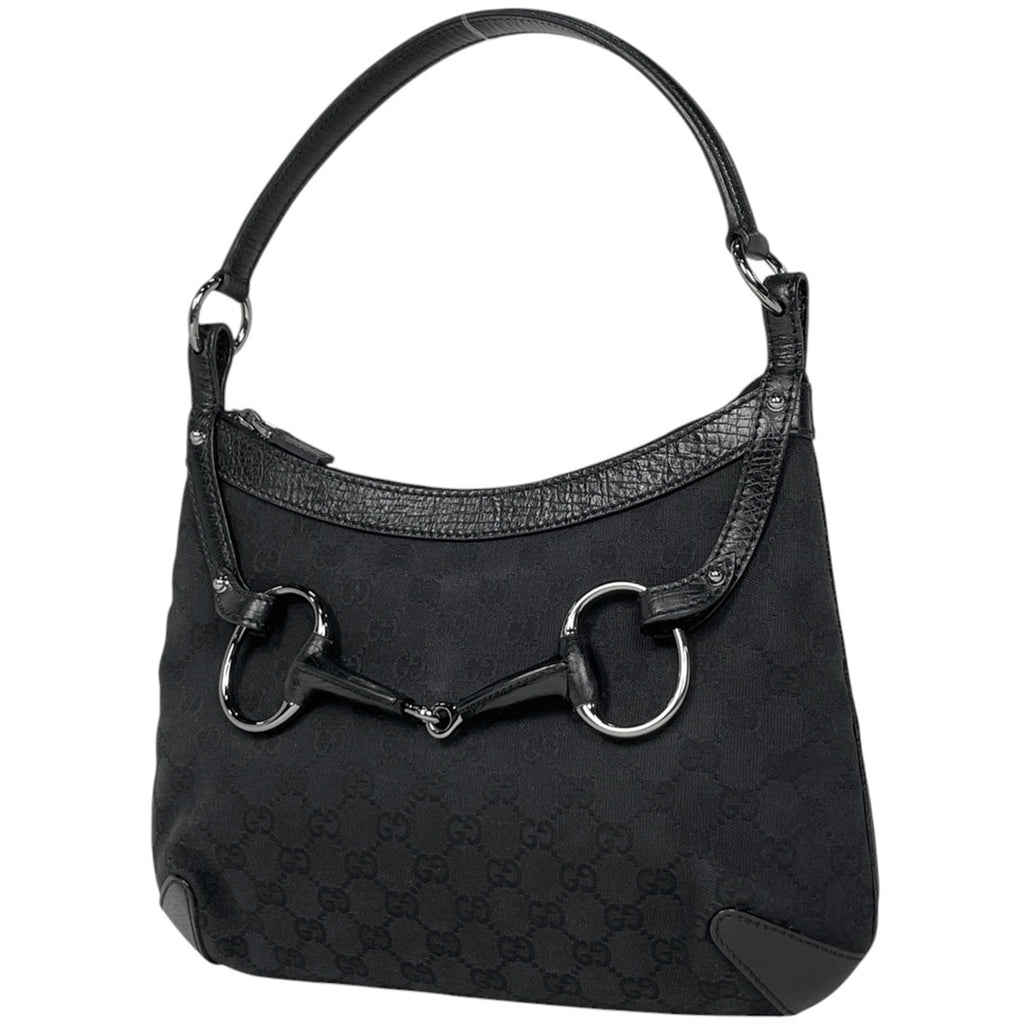 グッチ ホースビット ショルダーバッグ ワンショルダー GG柄 ショルダーバッグ キャンバス ブラック 114890 レディース 【中古】brbag