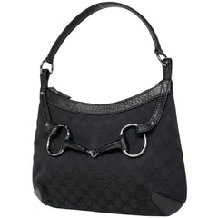 グッチ ホースビット ショルダーバッグ ワンショルダー GG柄 ショルダーバッグ キャンバス ブラック 114890 レディース 【中古】brbag