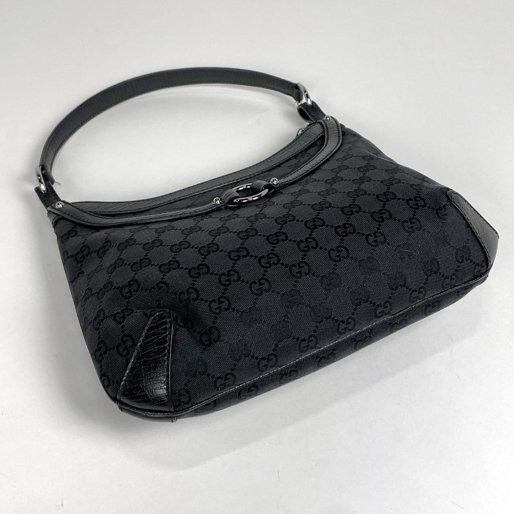 グッチ ホースビット ショルダーバッグ ワンショルダー GG柄 ショルダーバッグ キャンバス ブラック 114890 レディース 【中古】brbag