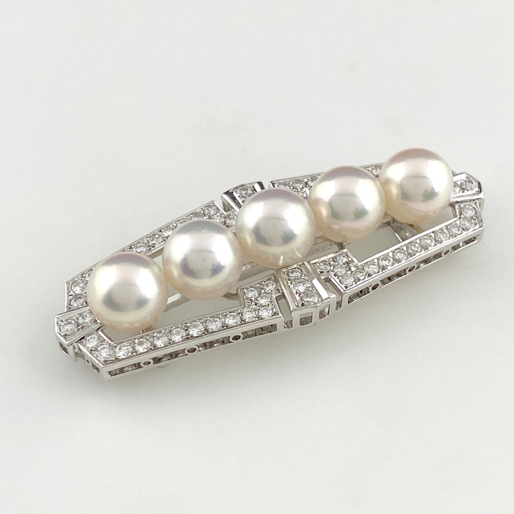 ミキモト パール 帯留め WG ホワイトゴールド メレダイヤ 真珠 ダイヤモンド 帯留め K14 WG パール レディース 【中古】brjwl