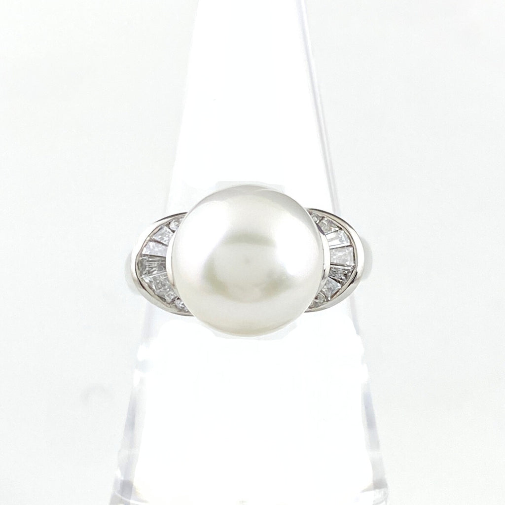 パール デザインリング プラチナ 指輪 メレダイヤ リング 13号 Pt900 ダイヤモンド レディース 【中古】nbjwl