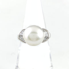 パール デザインリング プラチナ 指輪 メレダイヤ リング 13号 Pt900 ダイヤモンド レディース 【中古】nbjwl