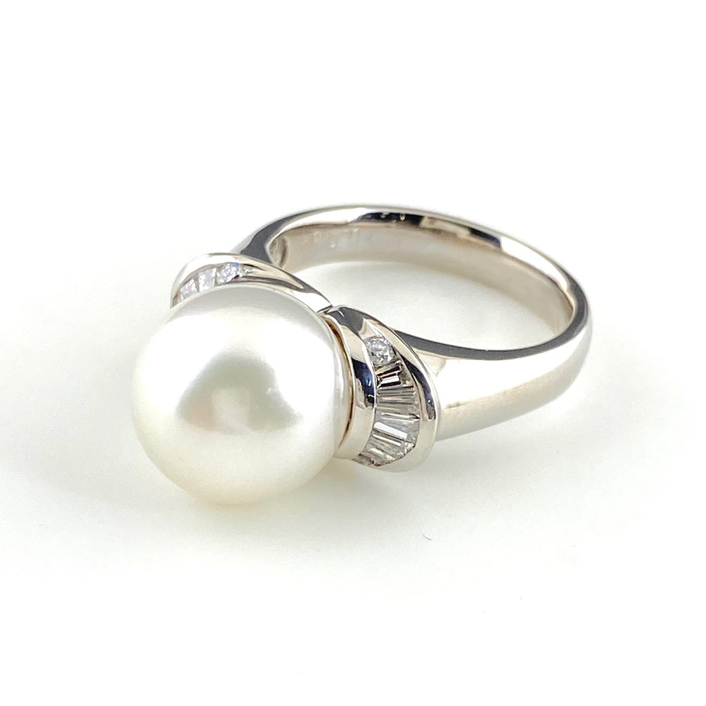 パール デザインリング プラチナ 指輪 メレダイヤ リング 13号 Pt900 ダイヤモンド レディース 【中古】nbjwl