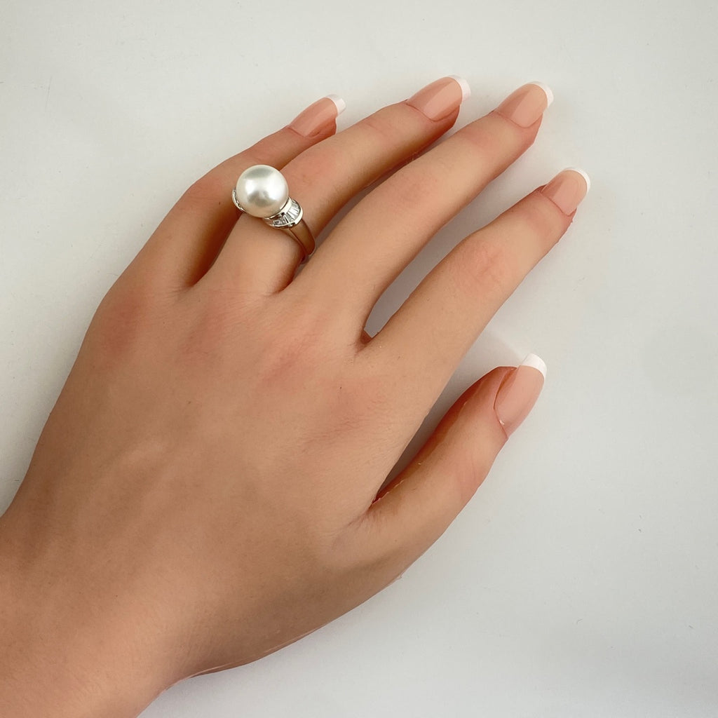 パール デザインリング プラチナ 指輪 メレダイヤ リング 13号 Pt900 ダイヤモンド レディース 【中古】nbjwl