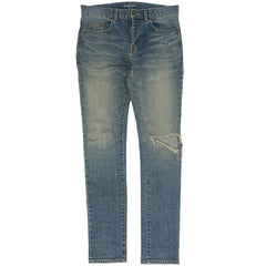 サンローラン ロゴボタン デニムパンツ クラッシュ ダメージ スキニー ジーンズ ボトムス パンツ コットン ポリウレタン ブルー メンズ 【中古】brapp