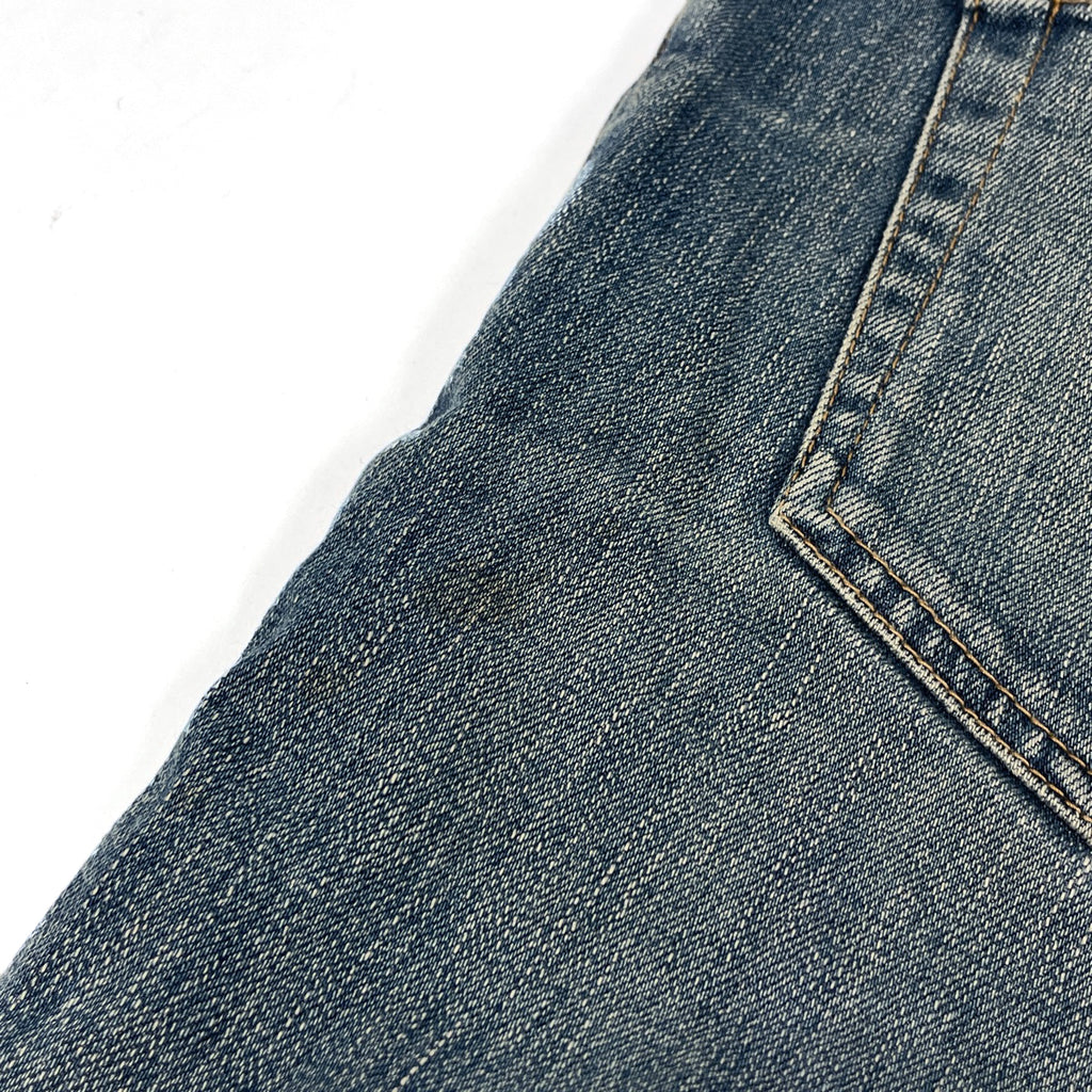 サンローラン ロゴボタン デニムパンツ クラッシュ ダメージ スキニー ジーンズ ボトムス パンツ コットン ポリウレタン ブルー メンズ 【中古】brapp