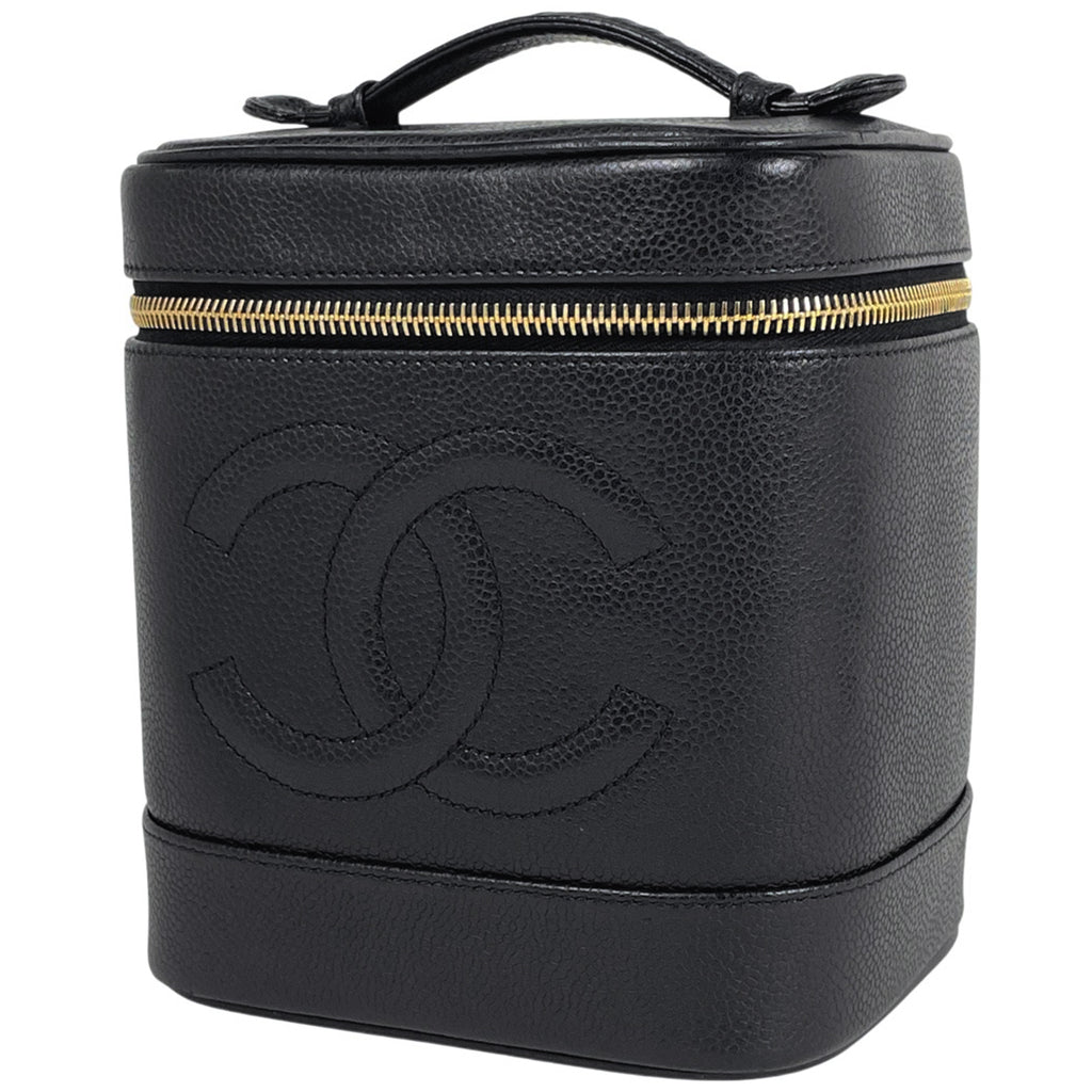シャネル ココマーク バニティバッグ コスメ メイク 小物入れ 化粧ポーチ キャビアスキン ブラック A01998 レディース 【中古】brbag