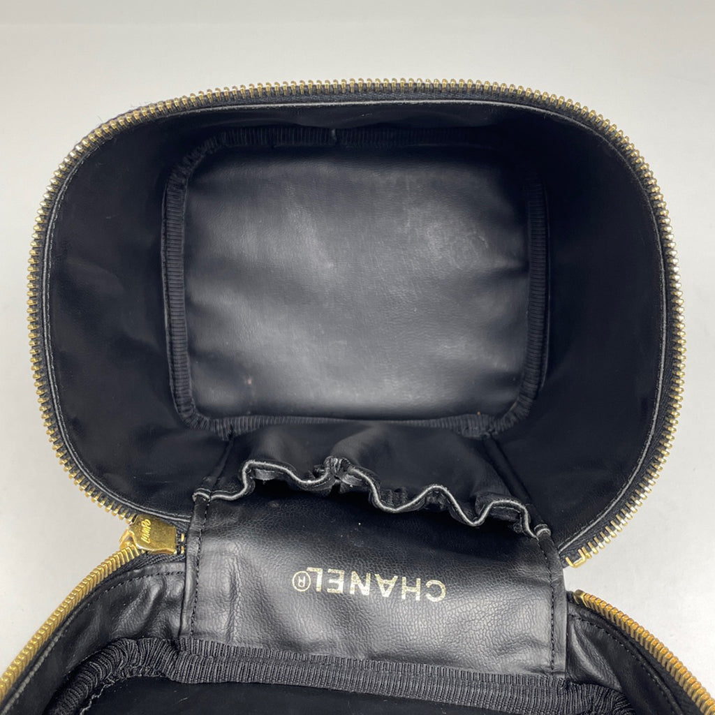 シャネル ココマーク バニティバッグ コスメ メイク 小物入れ 化粧ポーチ キャビアスキン ブラック A01998 レディース 【中古】brbag