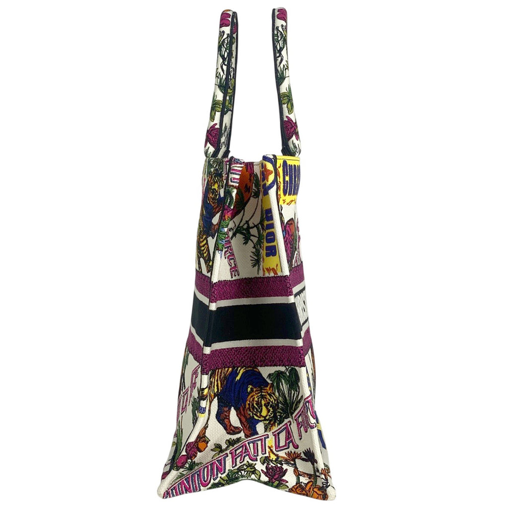 クリスチャンディオール ブック トートバッグ ラージ ロゴ フラワー 象柄 トートバッグ キャンバス ホワイト ピンク マルチカラー レディース 【中古】brbag