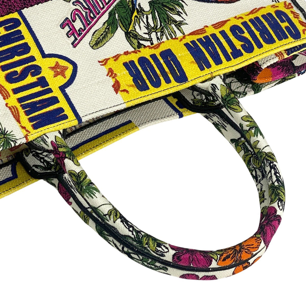 クリスチャンディオール ブック トートバッグ ラージ ロゴ フラワー 象柄 トートバッグ キャンバス ホワイト ピンク マルチカラー レディース 【中古】brbag