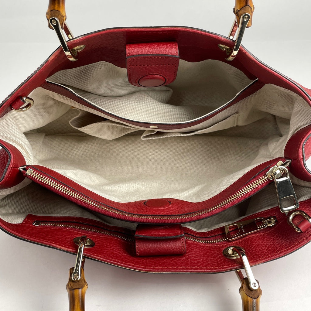 グッチ バンブー ショッパー ミディアム ハンドバッグ 2WAY ショルダーバッグ ハンドバッグ レザー レッド 323660 レディース 【中古】brbag