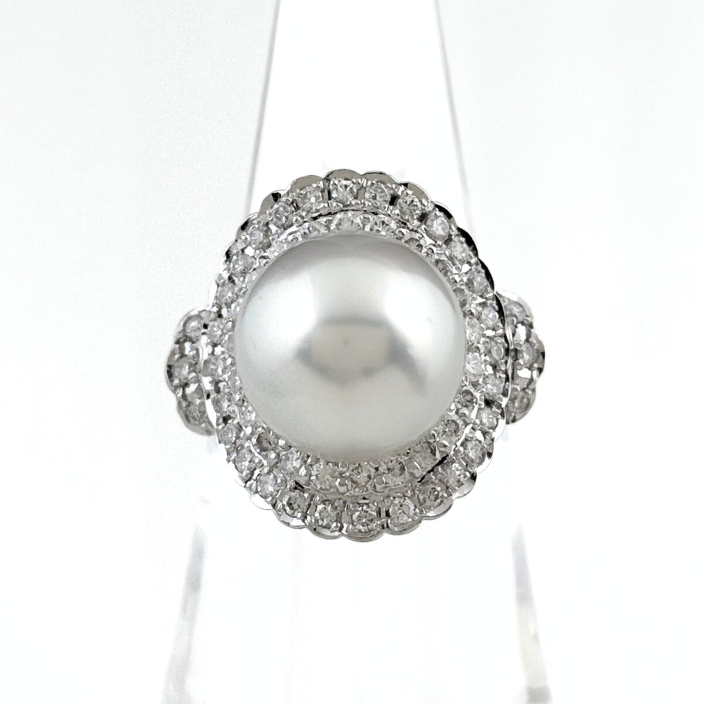 パール デザインリング プラチナ 指輪 メレダイヤ 真珠 リング 13.5号 Pt900 パール ダイヤモンド レディース 【中古】nbjwl