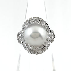 パール デザインリング プラチナ 指輪 メレダイヤ 真珠 リング 13.5号 Pt900 パール ダイヤモンド レディース 【中古】nbjwl