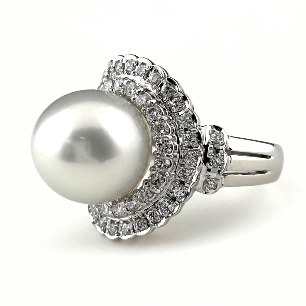パール デザインリング プラチナ 指輪 メレダイヤ 真珠 リング 13.5号 Pt900 パール ダイヤモンド レディース 【中古】nbjwl