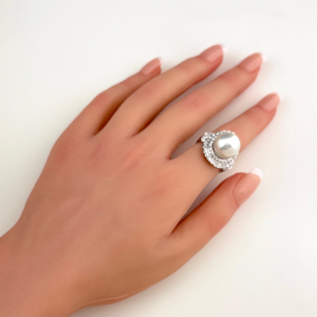 パール デザインリング プラチナ 指輪 メレダイヤ 真珠 リング 13.5号 Pt900 パール ダイヤモンド レディース 【中古】nbjwl