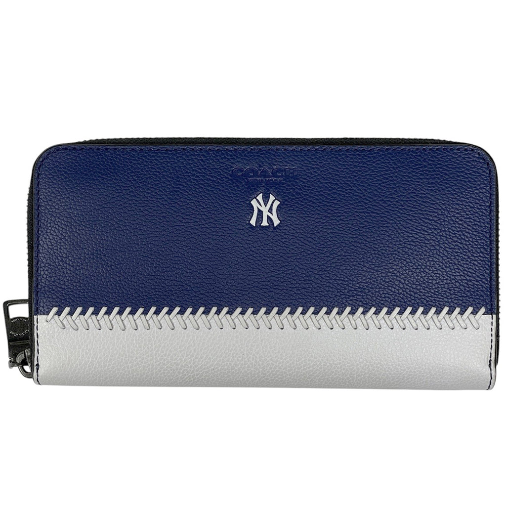 コーチ ロゴ ラウンドファスナー 長財布 ニューヨークヤンキース コラボ 長財布 レザー ネイビー ホワイト F58940 レディース 【中古】brbag