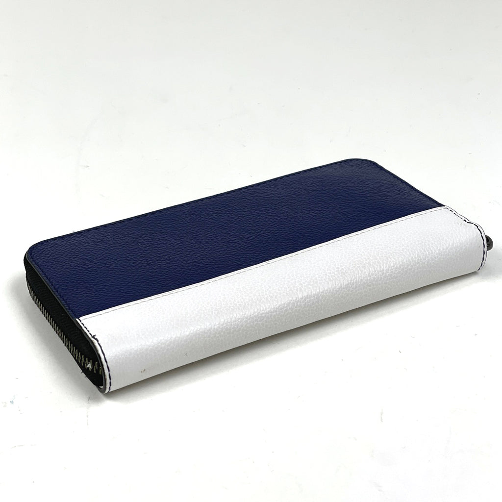 コーチ ロゴ ラウンドファスナー 長財布 ニューヨークヤンキース コラボ 長財布 レザー ネイビー ホワイト F58940 レディース 【中古】brbag