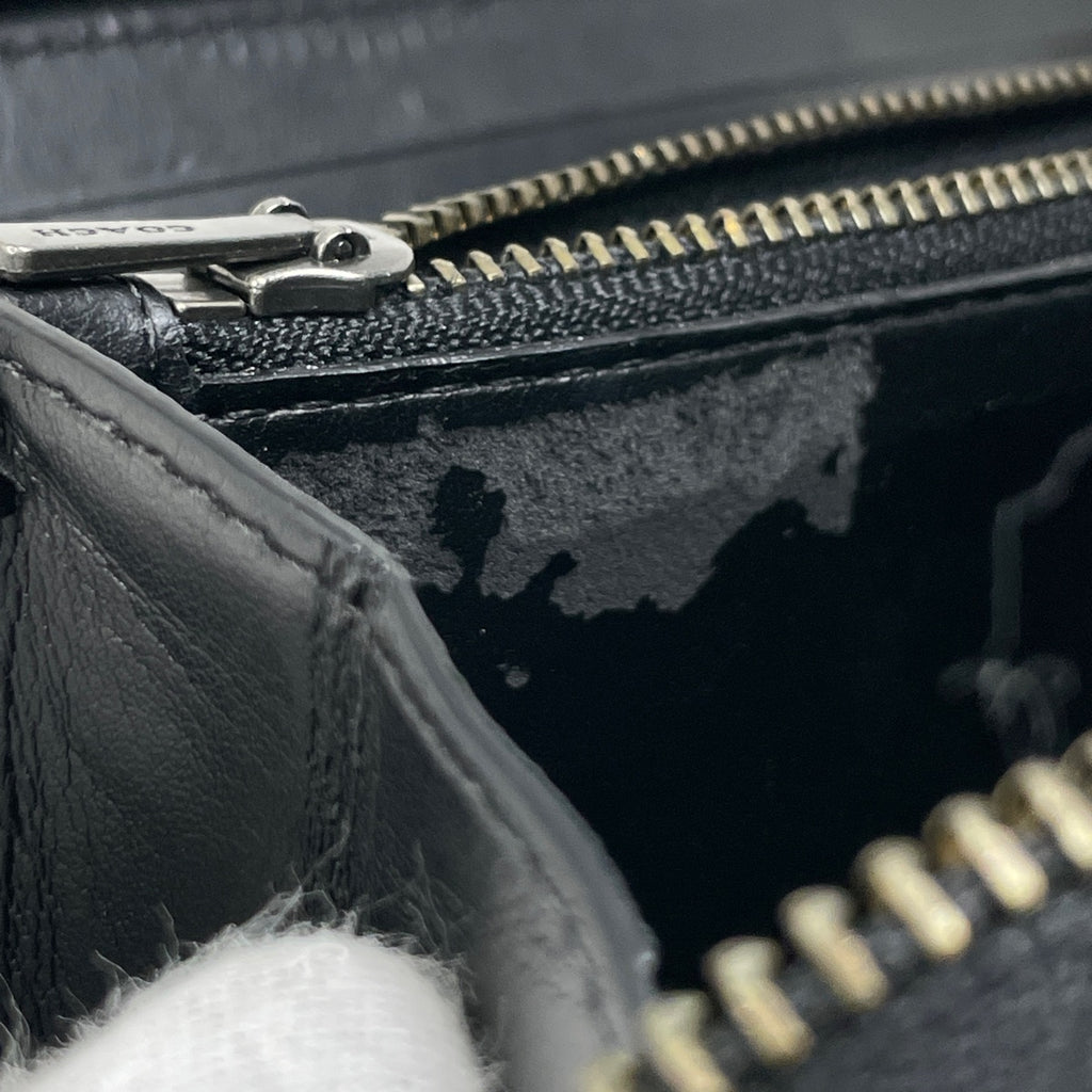 コーチ ロゴ ラウンドファスナー 長財布 ニューヨークヤンキース コラボ 長財布 レザー ネイビー ホワイト F58940 レディース 【中古】brbag