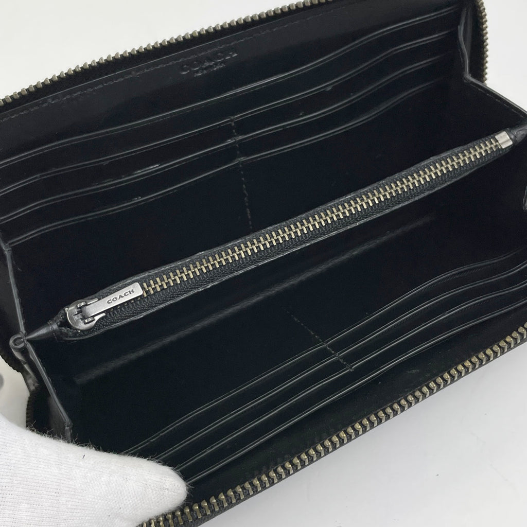 コーチ ロゴ ラウンドファスナー 長財布 ニューヨークヤンキース コラボ 長財布 レザー ネイビー ホワイト F58940 レディース 【中古】brbag