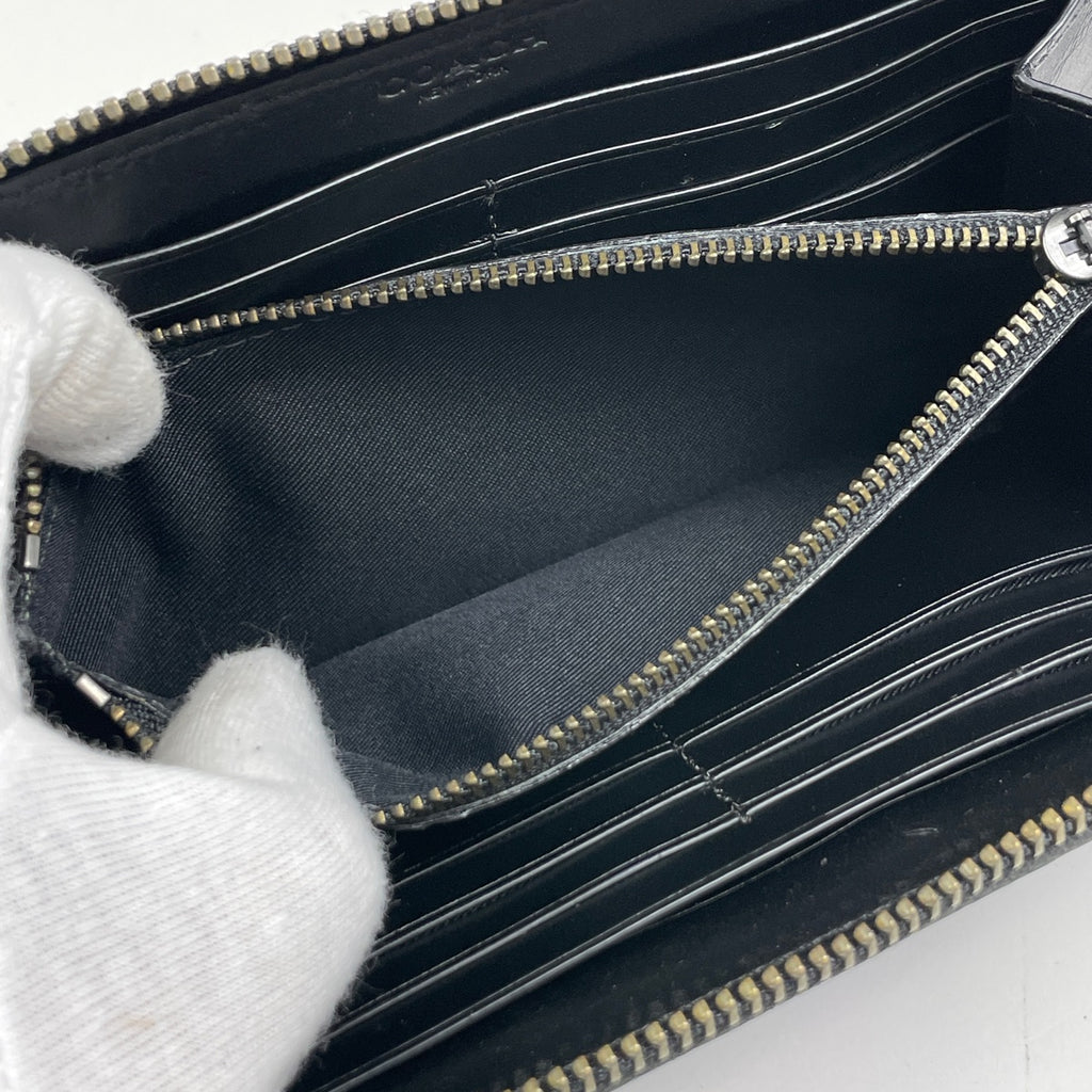 コーチ ロゴ ラウンドファスナー 長財布 ニューヨークヤンキース コラボ 長財布 レザー ネイビー ホワイト F58940 レディース 【中古】brbag