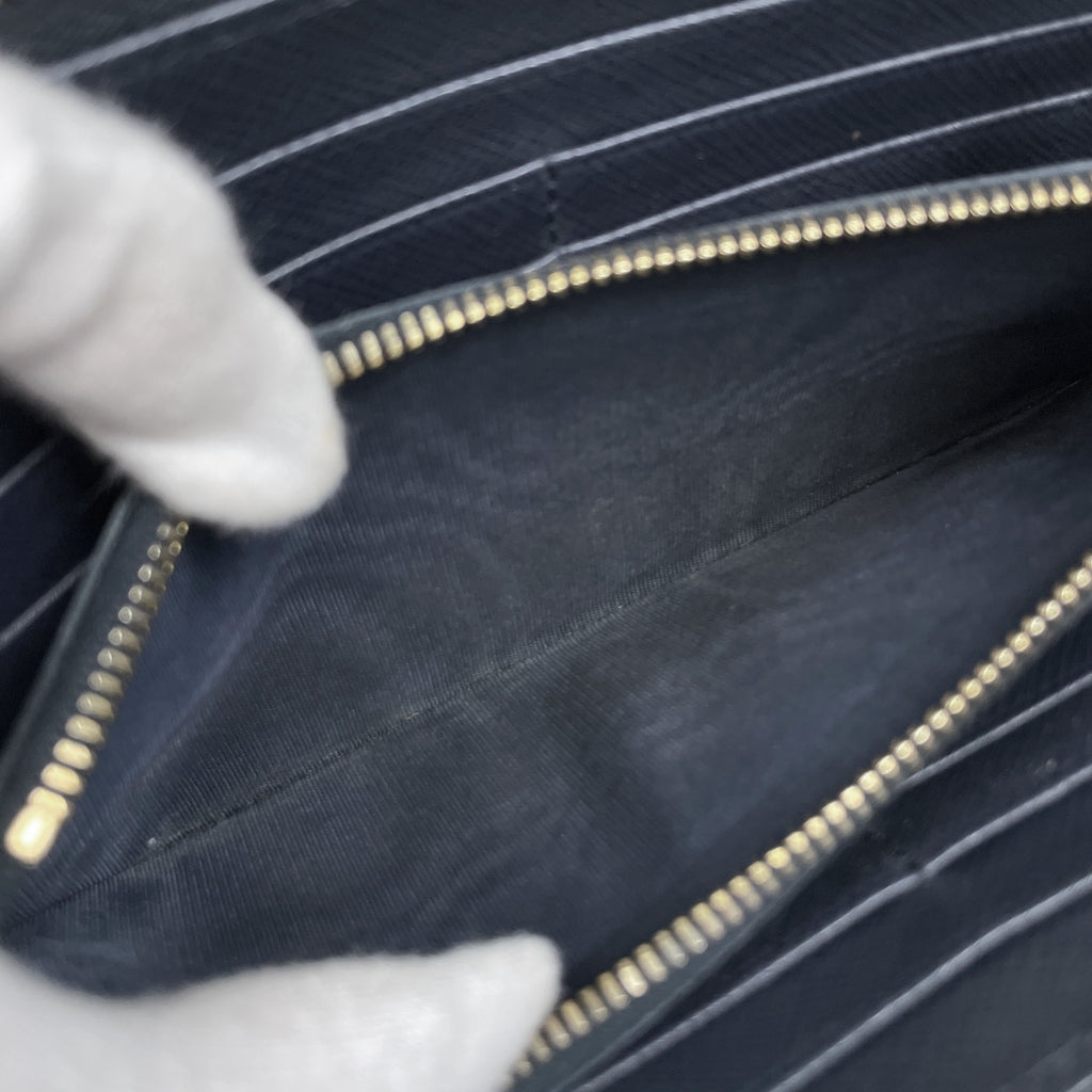 プラダ ロゴプレート L字ファスナー 長財布 札入れ 小銭入れ 長財布 サフィアーノレザー ネイビー レディース 【中古】brbag