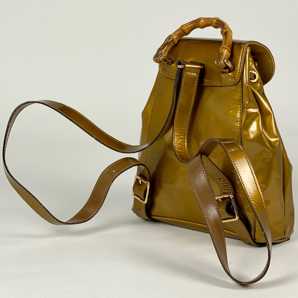 グッチ バンブー リュックサック バックパック デイパック エナメル オールドグッチ 00317050030 リュック パテントレザー ゴールド 0031705 レディース 【中古】brbag