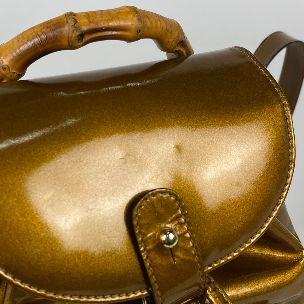 グッチ バンブー リュックサック バックパック デイパック エナメル オールドグッチ 00317050030 リュック パテントレザー ゴールド 0031705 レディース 【中古】brbag