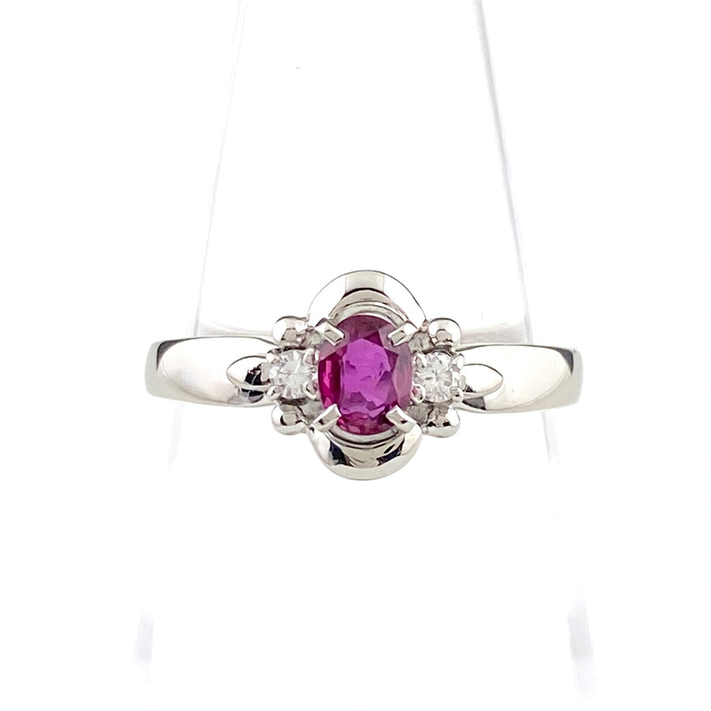 ルビー デザインリング プラチナ 指輪 メレダイヤ リング 12号 Pt900 ルビー ダイヤモンド レディース 【中古】nbjwl