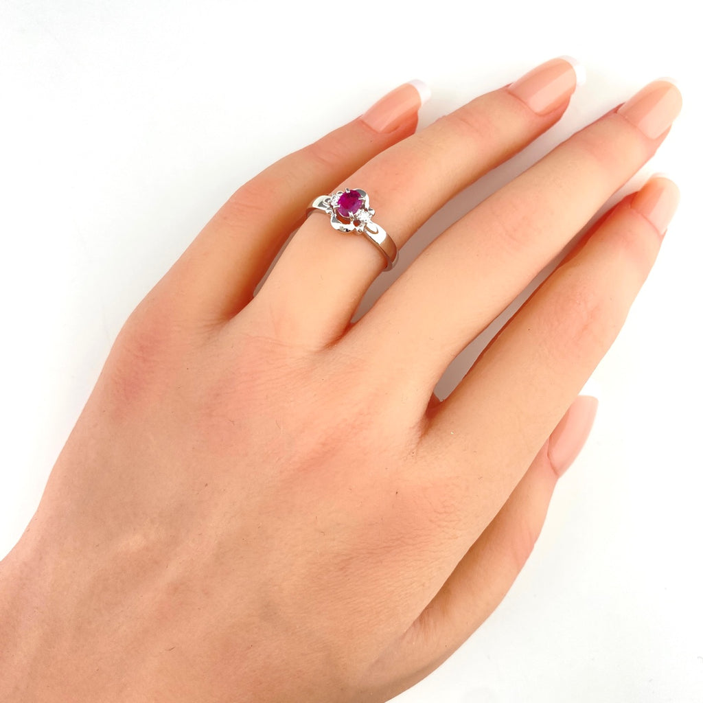 ルビー デザインリング プラチナ 指輪 メレダイヤ リング 12号 Pt900 ルビー ダイヤモンド レディース 【中古】nbjwl