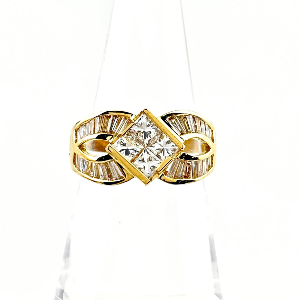 メレダイヤ デザインリング YG イエローゴールド 指輪 リング 12号 K18 ダイヤモンド レディース ノンブランドジュエリー 【中古】nbjwl