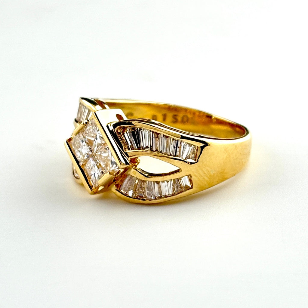 メレダイヤ デザインリング YG イエローゴールド 指輪 リング 12号 K18 ダイヤモンド レディース ノンブランドジュエリー 【中古】nbjwl