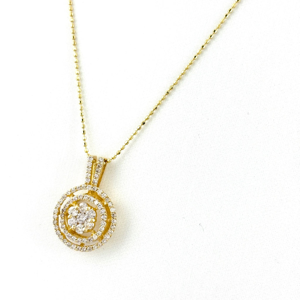 フラワーモチーフ デザインネックレス YG イエローゴールド ペンダント メレダイヤ 花 ネックレス K18 750 ダイヤモンド レディース 【中古】nbjwl