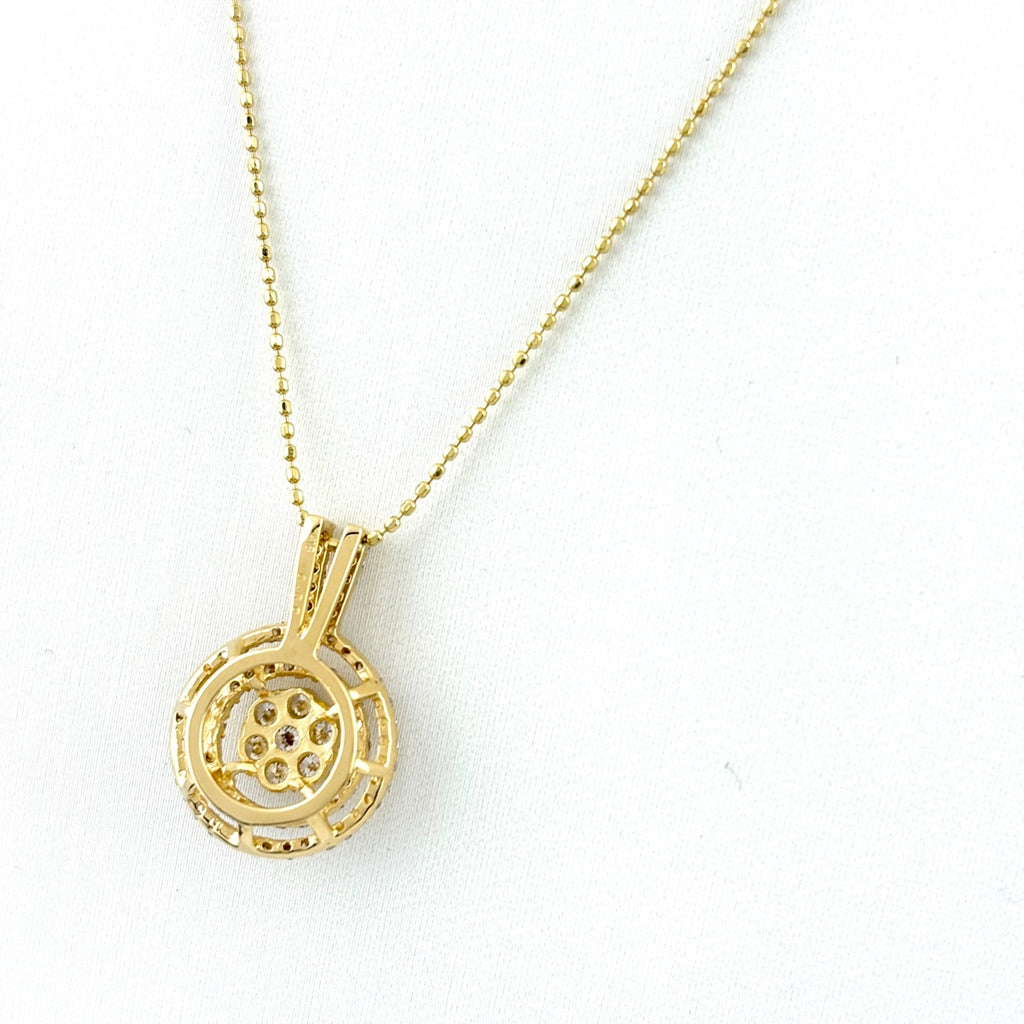 フラワーモチーフ デザインネックレス YG イエローゴールド ペンダント メレダイヤ 花 ネックレス K18 750 ダイヤモンド レディース 【中古】nbjwl