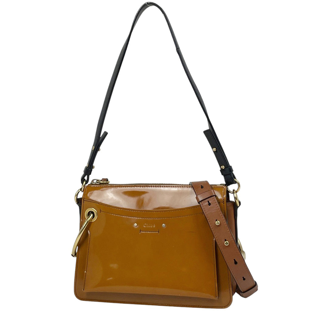 クロエ ロゴ ショルダーバッグ エナメル 斜め掛け ショルダーバッグ レザー ブラウン レディース 【中古】brbag