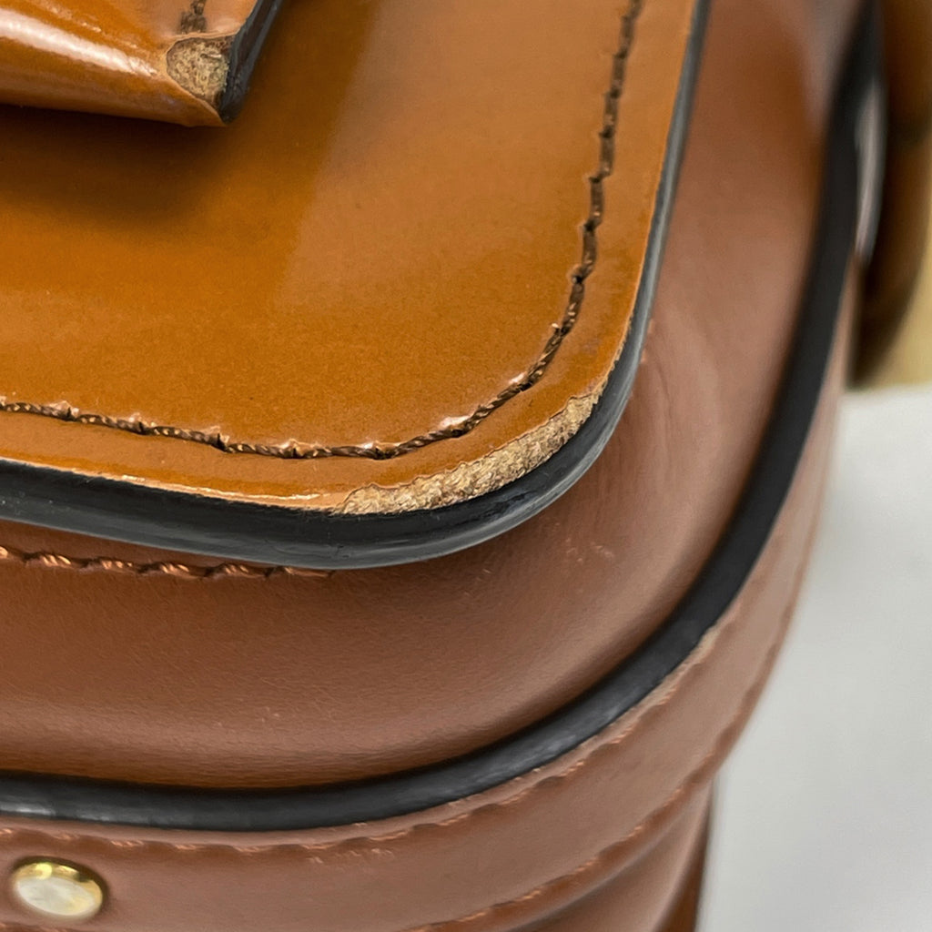 クロエ ロゴ ショルダーバッグ エナメル 斜め掛け ショルダーバッグ レザー ブラウン レディース 【中古】brbag