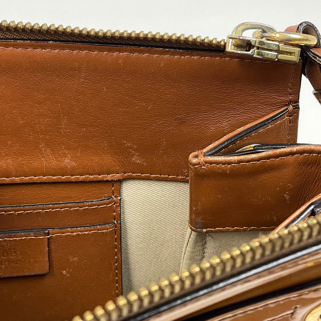 クロエ ロゴ ショルダーバッグ エナメル 斜め掛け ショルダーバッグ レザー ブラウン レディース 【中古】brbag