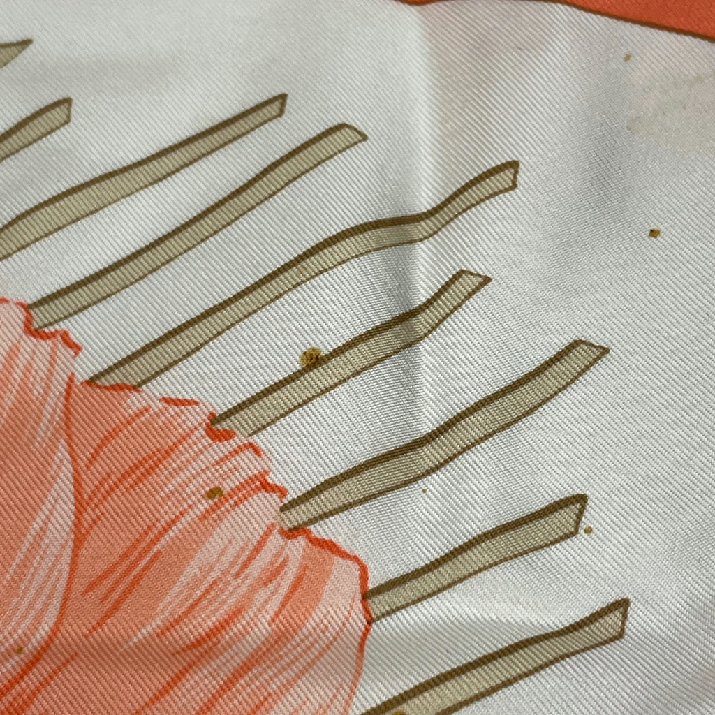 エルメス カレ90 Les Pivoines 芍薬 牡丹 花柄 フラワー柄 スカーフ シルク オレンジ ベージュ マルチカラー レディース 【中古】brbag