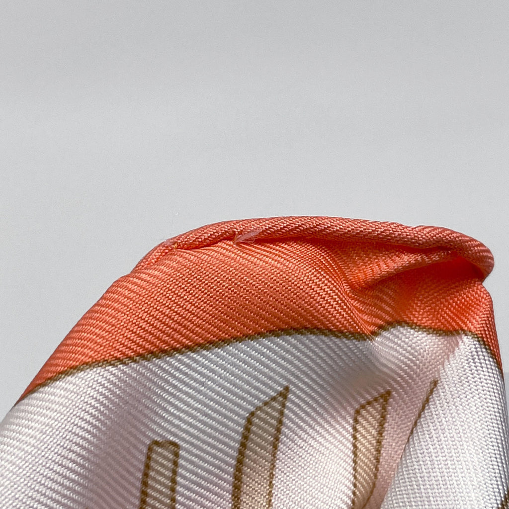 エルメス カレ90 Les Pivoines 芍薬 牡丹 花柄 フラワー柄 スカーフ シルク オレンジ ベージュ マルチカラー レディース 【中古】brbag