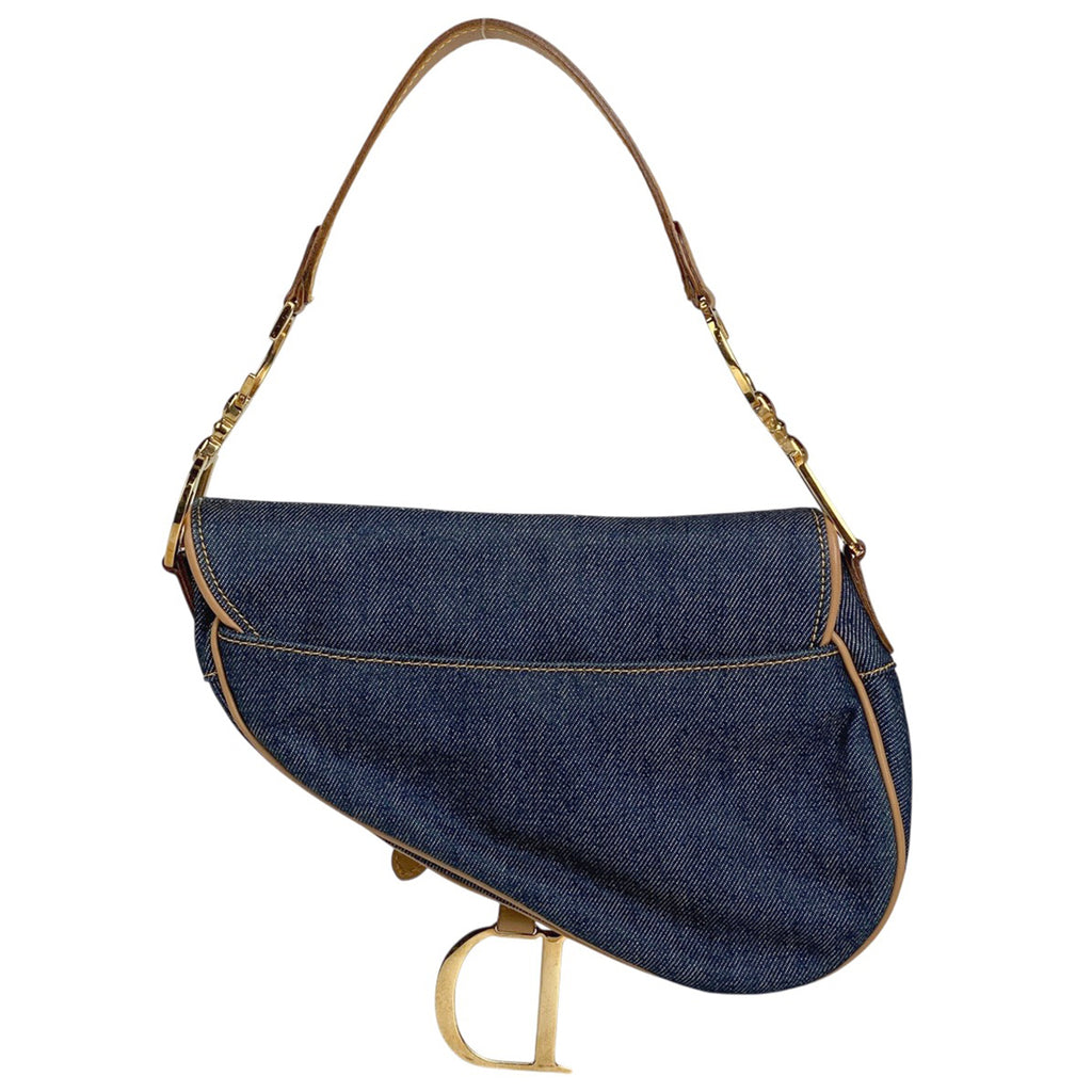 クリスチャンディオール サドルバッグ ハンドバッグ ワンショルダー ロゴ ショルダーバッグ デニム ネイビー レディース 【中古】brbag