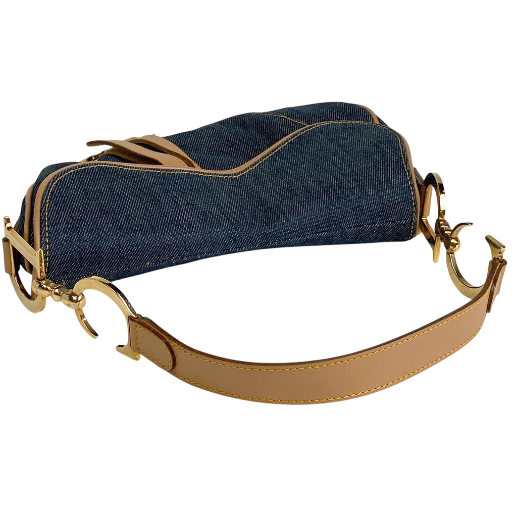 クリスチャンディオール サドルバッグ ハンドバッグ ワンショルダー ロゴ ショルダーバッグ デニム ネイビー レディース 【中古】brbag