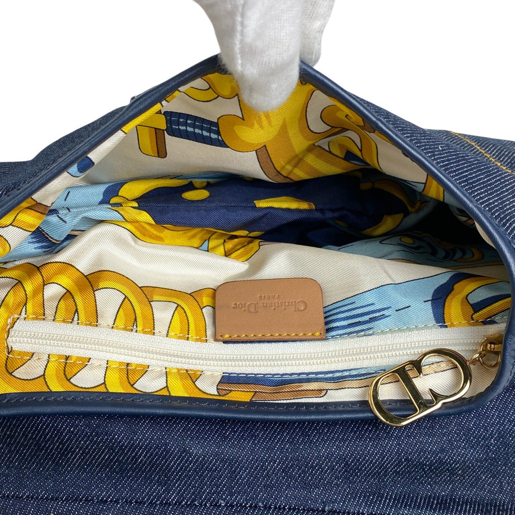 クリスチャンディオール サドルバッグ ハンドバッグ ワンショルダー ロゴ ショルダーバッグ デニム ネイビー レディース 【中古】brbag