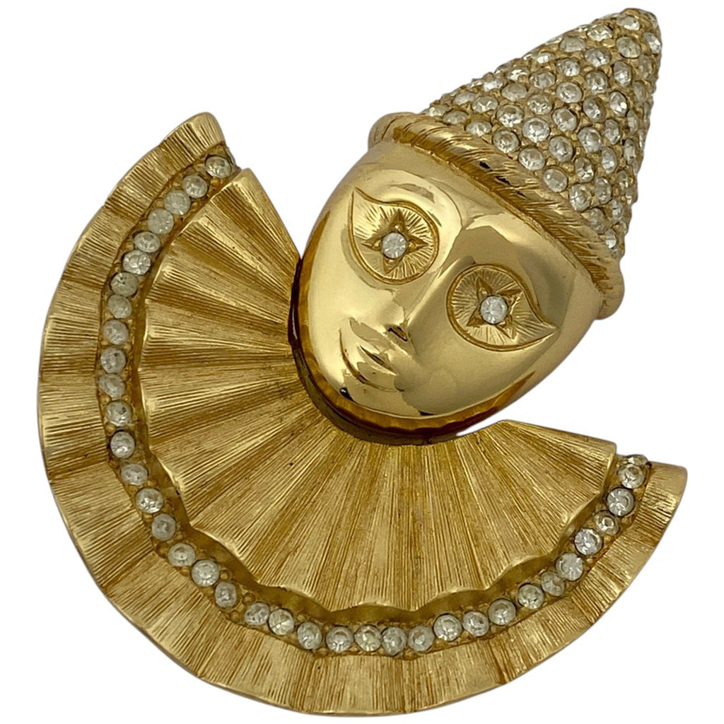 クリスチャンディオール ピエロモチーフ ラインストーン ブローチ 道化師 ブローチ GP ゴールド レディース 【中古】bracc